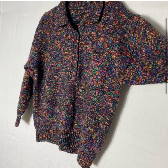 Vintage Black Rainbow Multicolour Knit Pullover Half Button Up Sweater L - Picture 4 of 14